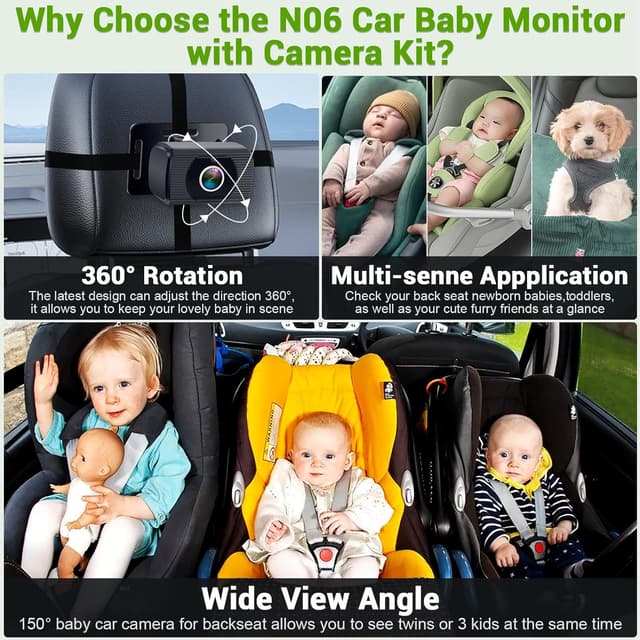 Thumbnail 6 de Rohent Baby Car Camera HD 1080P for Backseat (USB plug-and-play, 4.3-inch monitor) with night vision
