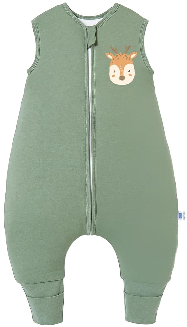 Detalle de Chilsuessy Baby Schlafsack mit Füßen 2,5 Tog (2-Wege-Reißverschluss) – Grün, passend für Babyhöhe 110–120 cm