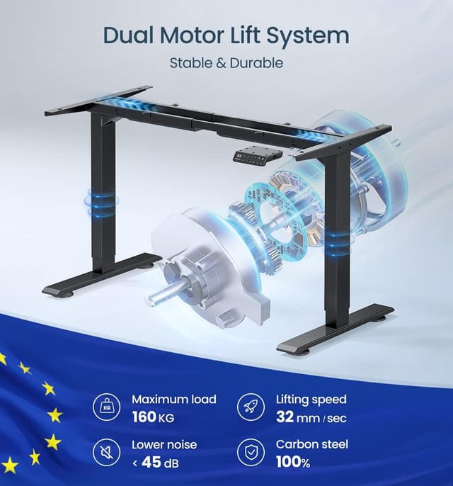 Detalle de MAIDeSITe T2 Pro Dual Motor Adjustable Height Standing Desk Frame (Black) with memory smart panel