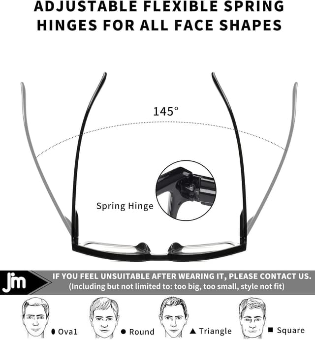 Detalle 2 de JM 3-Pack Oversized Square Reading Glasses with Blue Light Blocking Lenses & Spring Hinge