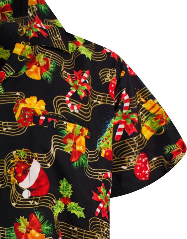 Detalle de King Kameha Men’s Ugly-Christmas-Shirts Funky Short-Sleeve Button-Up Ginger-Bread Print