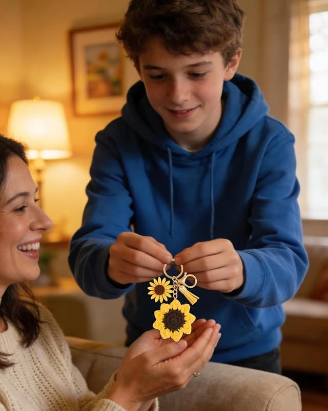 Detalle de Seyaa Cadeau Plein d'Amour Porte-clés tournesol pour maman, mamie et maîtresse