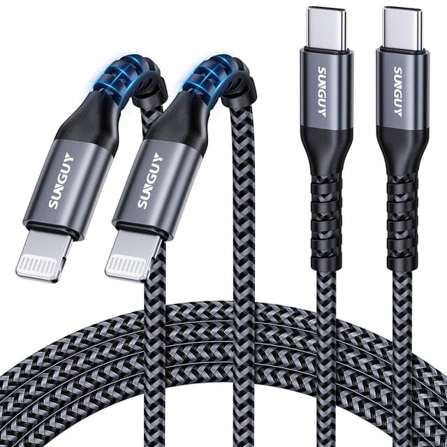 Detalle de Câble USB‑C vers Lightning SUNGUY (MFi) 2 m – 2 pièces, charge rapide compatible iPhone