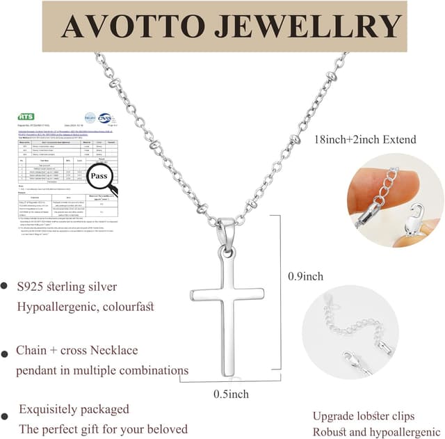 Detalle 2 de Kreuzkette 925 Silber Damen 18+2