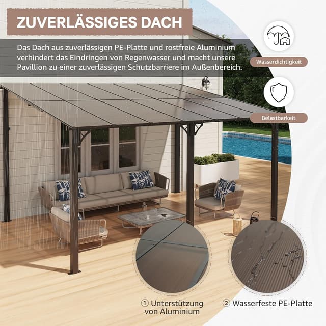 Detalle de OC Orange-Casual Terrassenüberdachung 3x4 m Pergola mit Anti-UV PE-Dach (Carport) – Stahlrahmen, 3 Packets