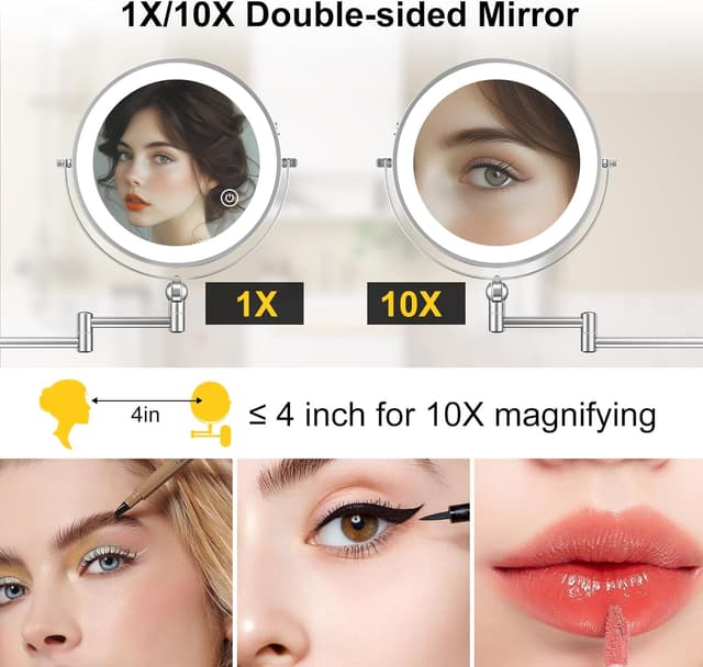 Detalle de 9" Wall Mounted Lighted Makeup Mirror 4000mAh