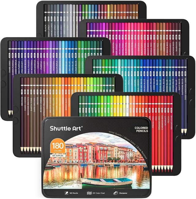 Detalle de Shuttle Art 180 Colouring Pencils (Soft Core) set with 4 sharpeners