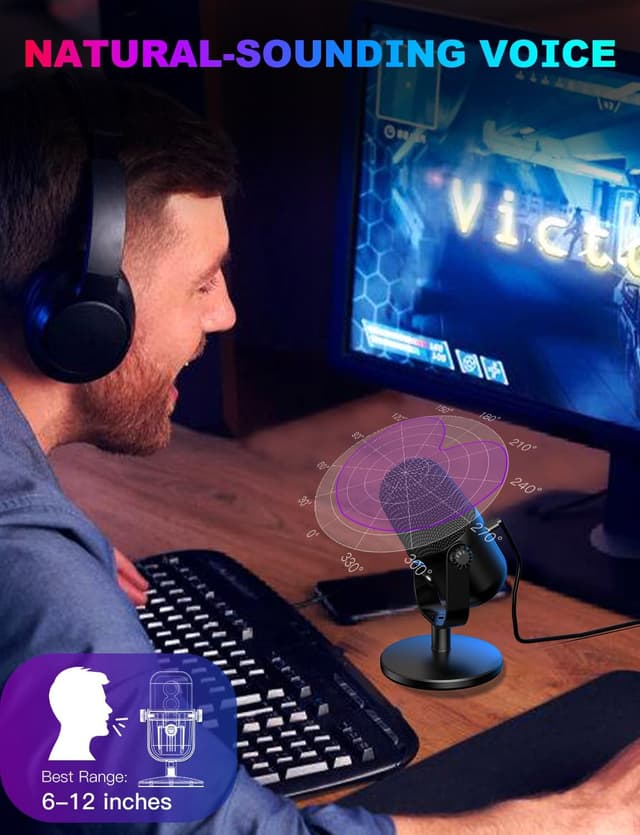 Detalle de ONIKUMA GAMING USB Condenser Gaming Microphone with Noise Cancellation & Mute Button (Black)