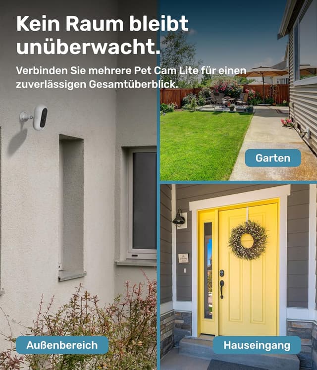 Detalle de PetTec Cam Free Outdoor WLAN-Hundekamera – wetterfest, 3MP, 2-Wege-Audio & bis zu 9 Monate Akkulaufzeit