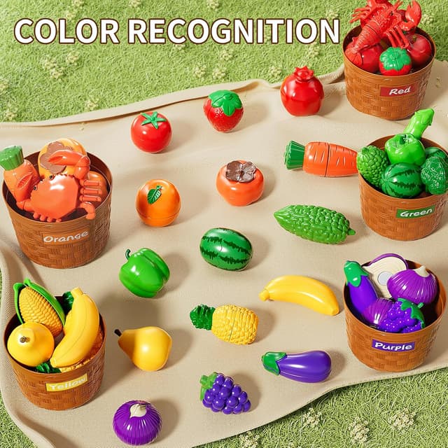 Detalle de NIPLOOOW Play Food Set for Kids (35-Piece Cutting & Color Sorting Pretend Food)