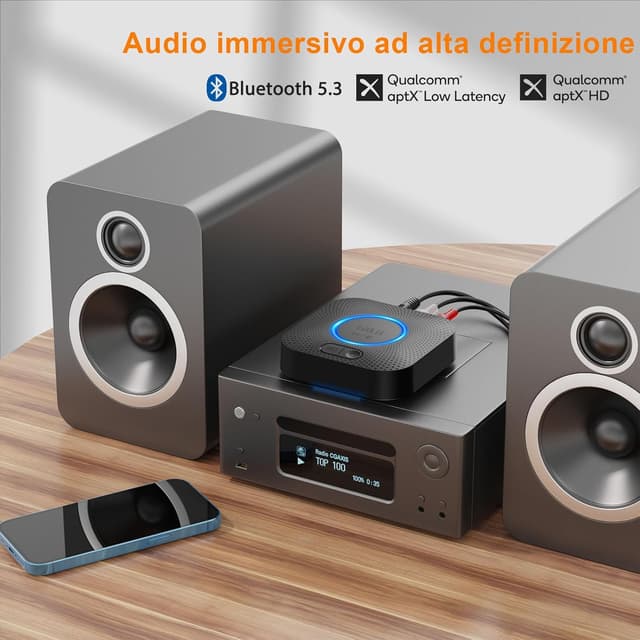 Detalle 1 de 1Mii Ricevitore Bluetooth 5.3 B06+ con aptX HD, Jack 3,5 mm e RCA, Surround 3D