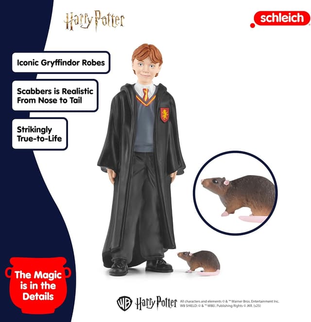 Detalle 2 de Schleich 42634 Ron Weasley & Scabbers Figura Wizarding 🧙
