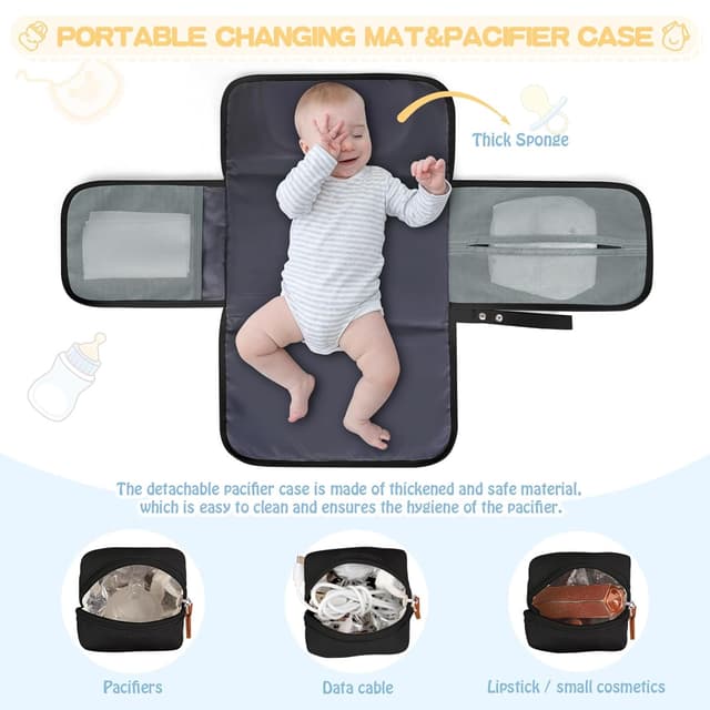 Detalle de RAINSMORE Baby Wickeltasche Groß mit 7 Taschen