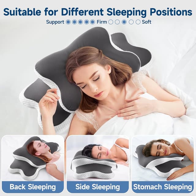 Detalle 2 de YunNasi Memory Foam Kissen mit ergonomischer Nackenstütze und kühlender Eisseide-Bezug