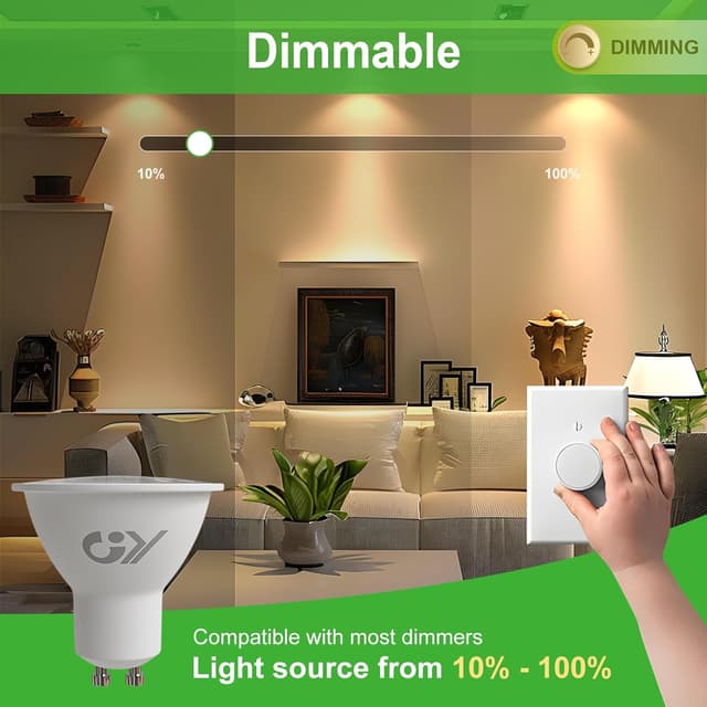Detalle de GY GU10 dimmbare LED-Lampe, 4,9 W warmweiß (3000 K) – ersetzt 75 W, 120° Abstrahlwinkel, 10er-Pack
