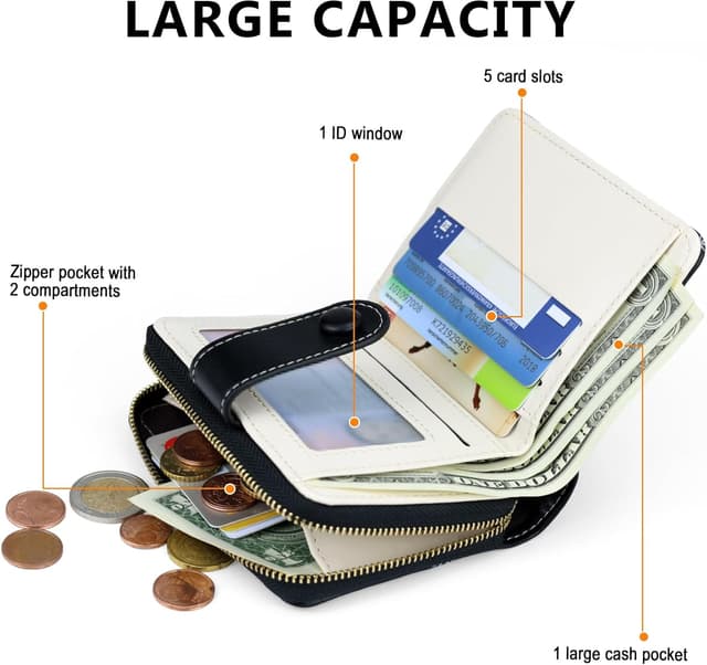 Detalle de Farcauo mini porte-monnaie pour femme : petit portefeuille multifonctions noir à motif fleurs