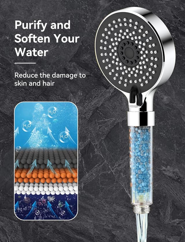 Detalle de Magichome Duschkopf mit Filter (schwarz) mit 5 Strahlarten und 3-Lagen-Filtration