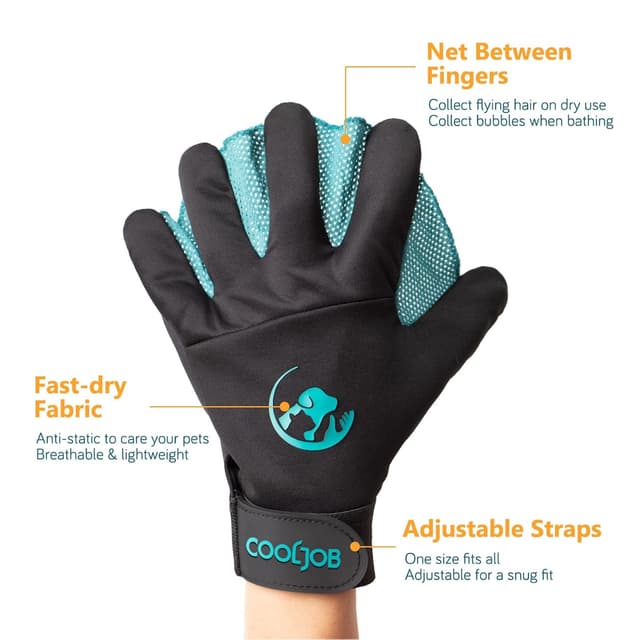 Detalle de COOLJOB Fellpflege-Handschuhe mit Badebürste und Entfilzungsaufsatz (Größe M-L) für Katze, Hund, Pferd & mehr