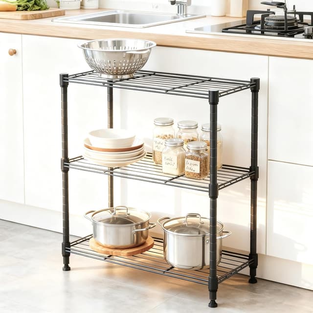 Detalle 2 de M MZG 3-Tier Steel Storage Shelving Unit (30 x 45 x 67 cm) wire rack shelving for home, kitchen, office