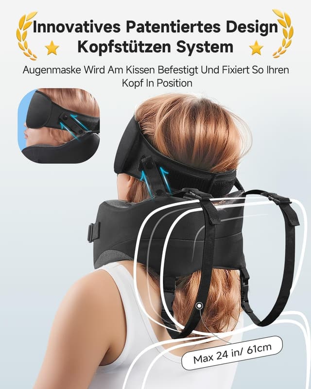 Detalle de Umisleep Nackenkissen Flugzeug mit 3D-Schlafmaske und Memory Foam – 360°-Stütze für Kopf & Nacken, Schwarz