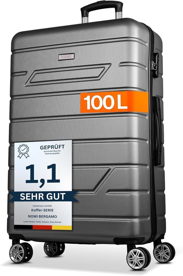 Detalle de NOWI Hartschalenkoffer XL (100 l) – bronze mit Zahlenschloss, 360° Drehrollen & Teleskopgestänge