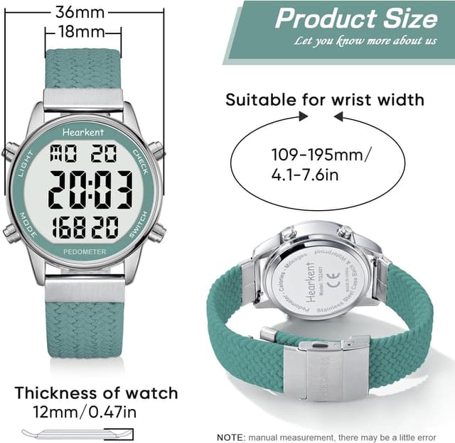 Detalle 2 de Hearkent Women Pedometer Watch with Step Counter, 30M Waterproof EL Backlight & No-App Tracking