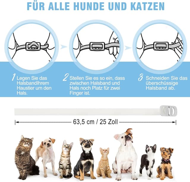 Detalle de DEWEL Zeckenhalsband für Hunde – wasserdicht, verstellbar (bis 63,5 cm) mit ätherischen Ölen – Schutz für 8 Monate (weiß)