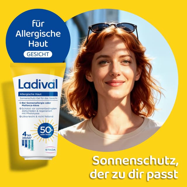 Detalle de Ladival Sonnenschutz Gel Gesicht LSF 50+ für allergische Haut & Mallorca-Akne (wasserfest) – 50 ml