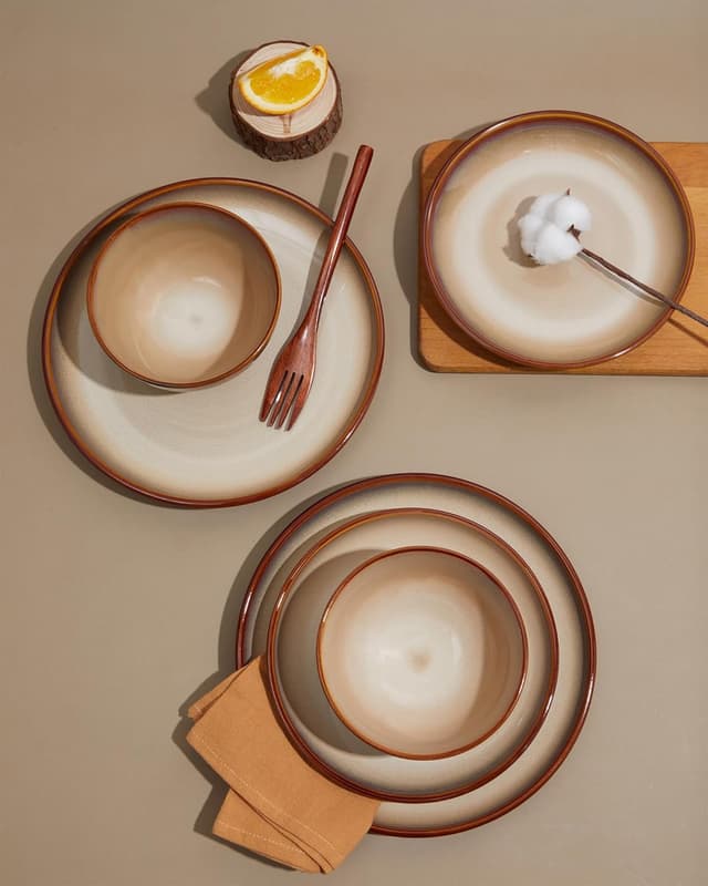 Detalle de Pokini 24-Piece Stoneware Dinnerware Set for 8 (Plates & Cereal Bowls)