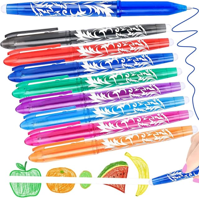 Detalle de 8 Erasable Rub Out Pens (0.5mm) with End Rubber Eraser – Coloured Gel Pens for Office, School & Planning