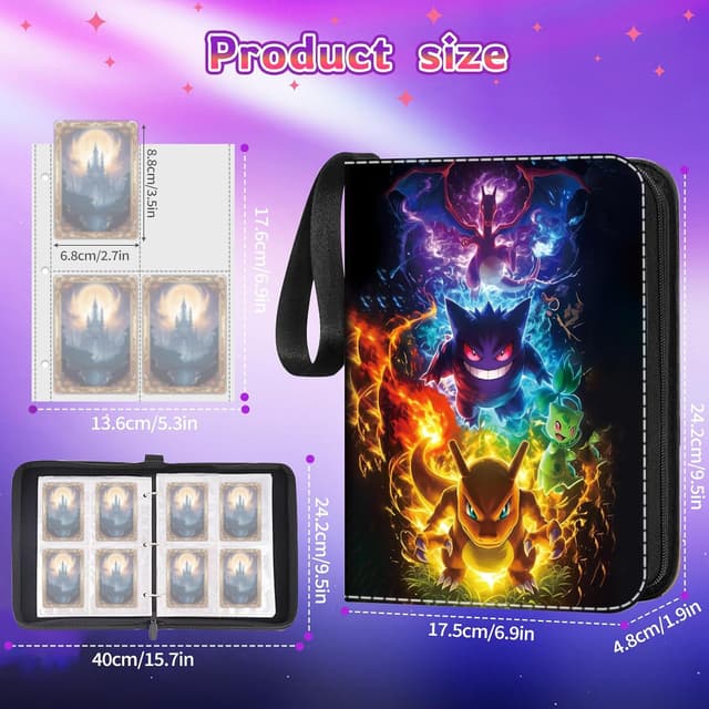 Detalle 2 de Sammelalbum für Karten – PU-Kartenhalter mit Reißverschluss, 50 Seiten (bis 400 Karten)