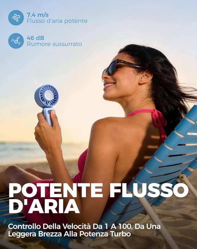 Detalle de Diveblues Ventilatore portatile pieghevole a batteria con 100 velocità fino a 12 ore