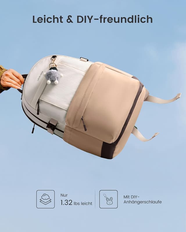 Detalle 2 de LOVEVOOK Damen-Rucksack für 15,6-Zoll-Laptop – Schulrucksack mit großem Getränkehalter und 4 Hauptfächern