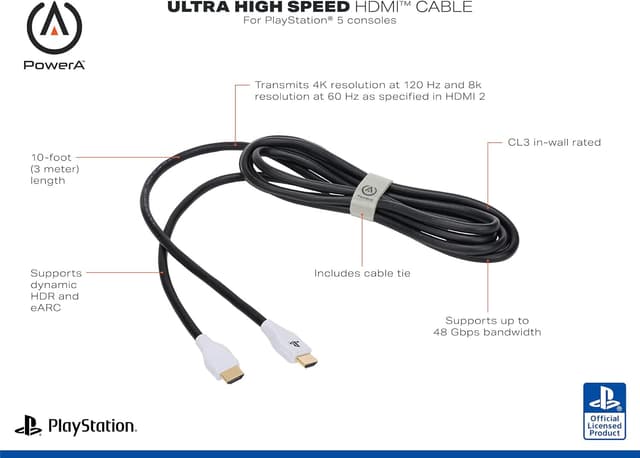 Detalle de PowerA Ultra High-Speed HDMI-Kabel für PlayStation 5 (3 m), offiziell lizenziert