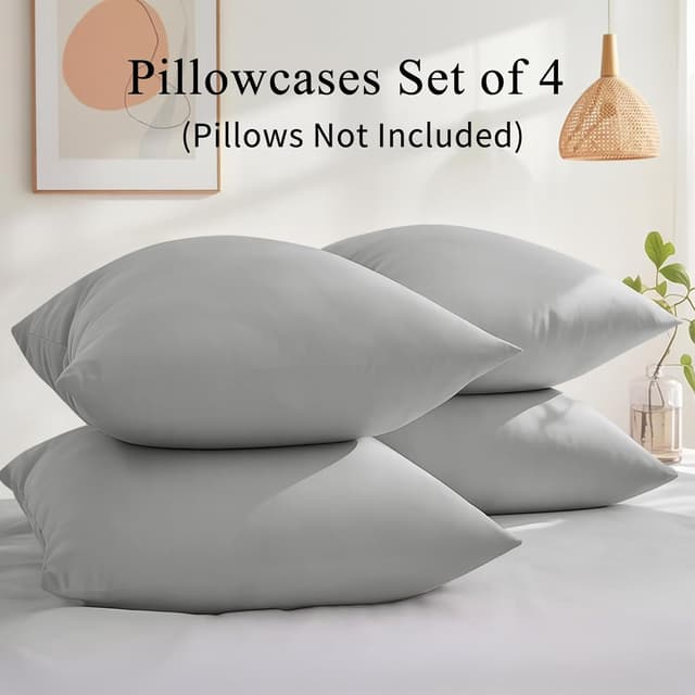 Detalle de RUIKASI light grey pillow cases (4-pack) with envelope closure, breathable brushed microfiber, 50x75 cm