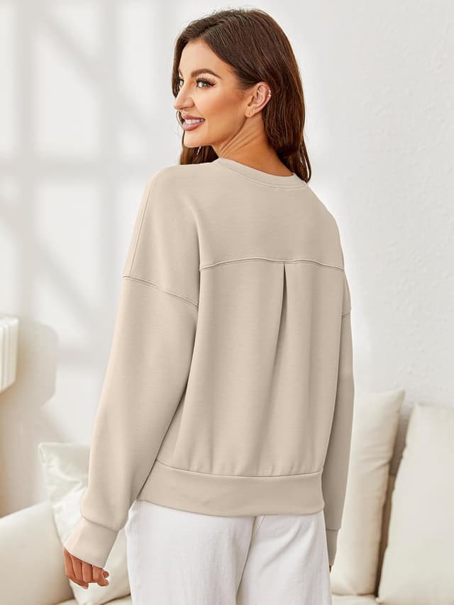 Detalle de Glamaker Women’s Striped Crewneck Sweatshirt Pullover (Cropped, Loose Fit)