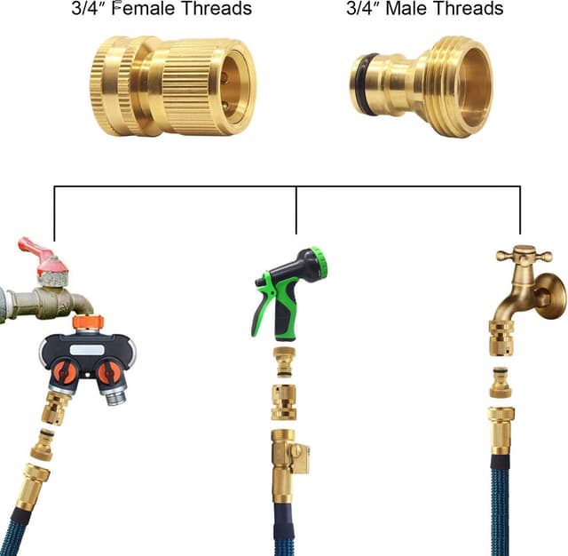 Detalle de 3/4 inch solid brass Garden Hose Quick Connect (1 set, 2 pcs) no-leak male & female adapter