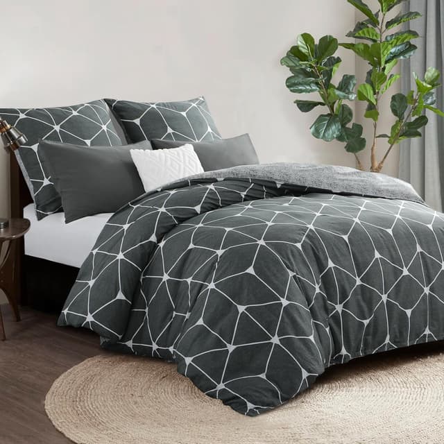Detalle 2 de RUIKASI Bettwäsche 200x220 aus Baumwolle (3-teilig) Anthrazit mit geometrischem Muster