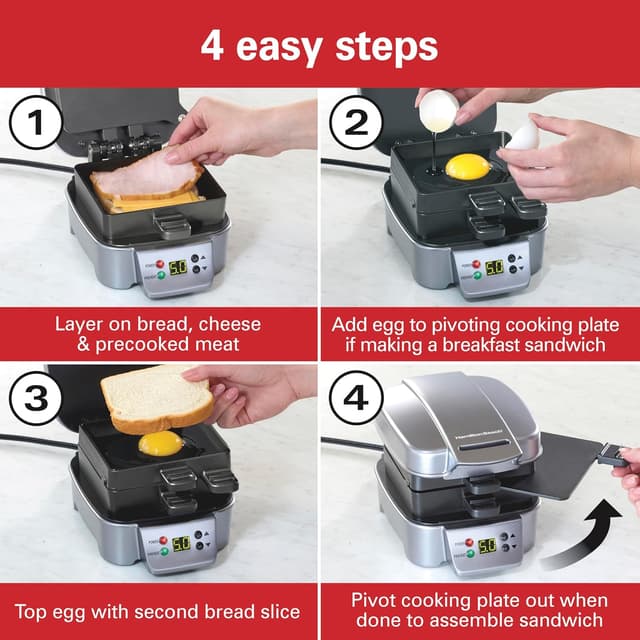 Detalle 2 de Hamilton Beach Sandwich Stacker Customizable Hot Sandwich Maker (25471) with Built-In Timer