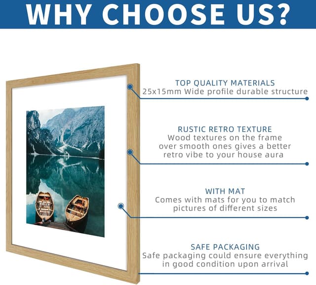 Detalle 2 de Hongkee 16x20 Picture Frames Set of 2 (Natural Oak Wood Style) for 16x20 Photos or 11x14 With Mat