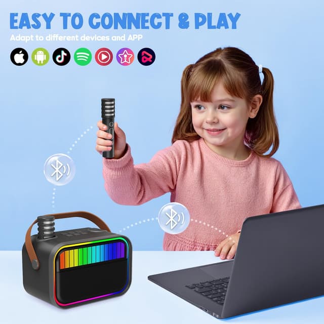 Thumbnail 6 de Karaoke Machine for Kids & Adults (Black) with Portable Bluetooth Speaker and 2 Wireless Microphones