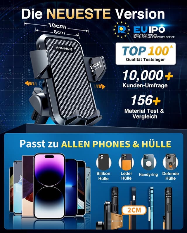 Detalle 2 de VANMASS Handyhalterung Auto 2026 – 4‑in‑1 Halterung