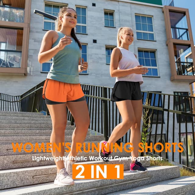 Detalle de Yevrimow Women’s 2-in-1 Running Shorts with Liner Pockets (High-Waisted)