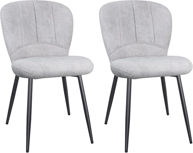 Detalle de ANVOFONG Set di 2 sedie da pranzo imbottite in tessuto grigio pallido con gambe in metallo nero