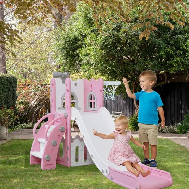 Thumbnail 6 de LulliSpace 6 in 1 Toddler Slide & Climber with Basketball Hoop, Storage and Telescope