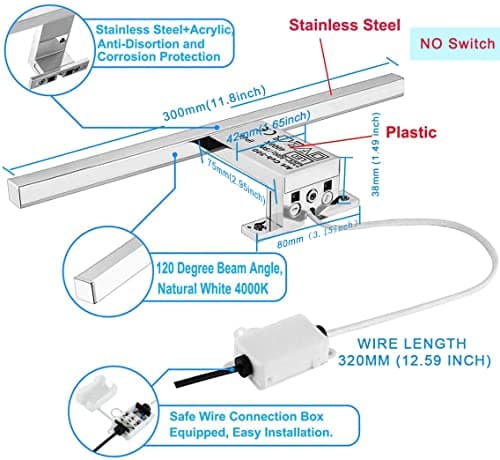 Detalle 2 de Azhien Lámpara de Espejo de Baño LED 5W, 30 cm y 4000K (IP44) blanco neutro