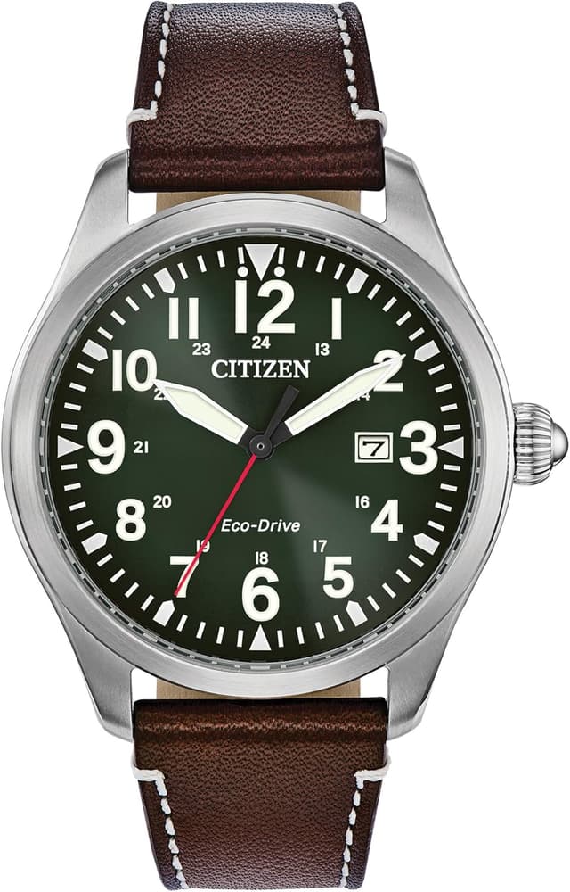 Detalle 2 de Citizen Men’s Sport Casual Garrison 3-Hand Date Eco-Drive Leather Strap Watch (Field Watch)