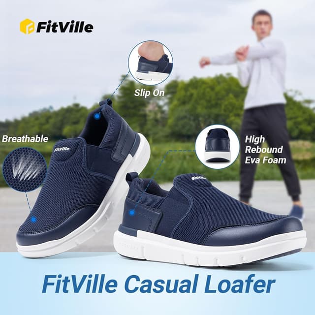 Detalle de FitVille Scarpe Uomo Slip-on antiscivolo per camminata, comode e traspiranti a pianta larga