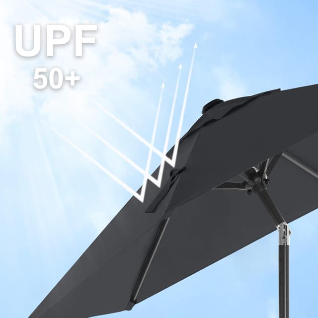 Detalle de SONGMICS Parasol de jardin octogonal UPF 50+ inclinable avec manivelle (pare-soleil) en polyester