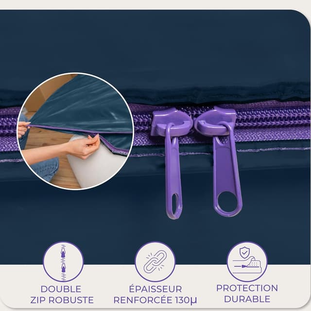 Detalle 2 de Dreamzie Housse de protection matelas en plastique opaque avec fermeture éclair – 140 x 190/200 cm, jusqu’à 30 cm d’épaisseur